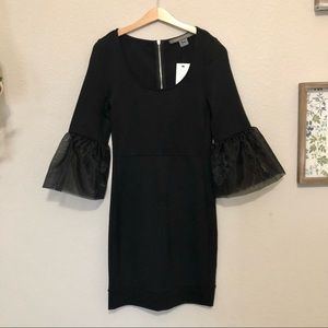 French Connection black mesh Lula stretch bell sleeve dress 2 NWT